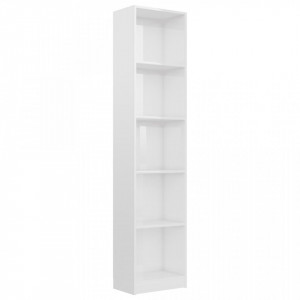 Biblioteca cu 5 rafturi, alb lucios, 40 x 24 x 175 cm, PAL - V800852V - Img 2
