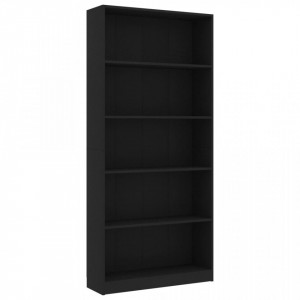 Bibliotecă cu 5 rafturi, negru, 80x24x175 cm, PAL - V800919V - Img 1