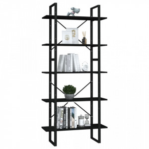 Bibliotecă cu 5 rafturi, negru, 80x30x175 cm, lemn masiv de pin - V3081997V - Img 3