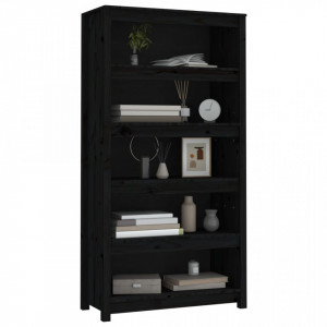 Bibliotecă, negru, 80x35x154 cm, lemn masiv de pin - V821693V - Img 4