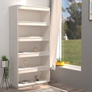 Bibliotecă/Separator cameră, alb, 80x35x167 cm, lemn masiv pin - V810895V - Img 3