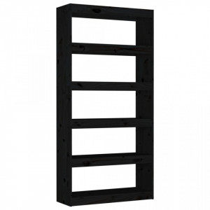 Bibliotecă/Separator cameră negru 80x30x167,4 cm lemn masiv pin - V808202V - Img 1