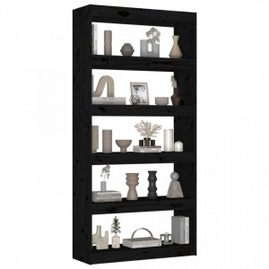 Bibliotecă/Separator cameră negru 80x30x167,4 cm lemn masiv pin - V808202V - Img 4