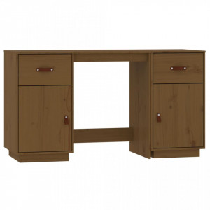 Birou cu dulapuri, maro miere, 135x50x75 cm, lemn masiv de pin - V3107847V