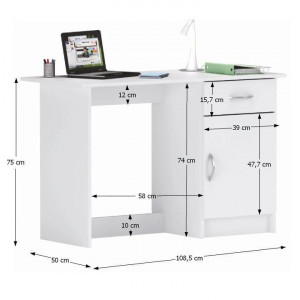 Birou, măsuţă, masă PC, albă, 108 cm - TP42405 - Img 2