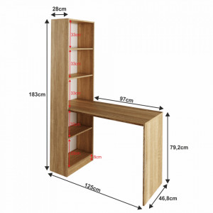 Birou, măsuţă, masă PC cu rafturi, sonoma, 125 cm - TP255557 - Img 9