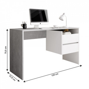 Birou, măsuţă, masă PC, gri şi alb, 125 cm - TP269211 - Img 2