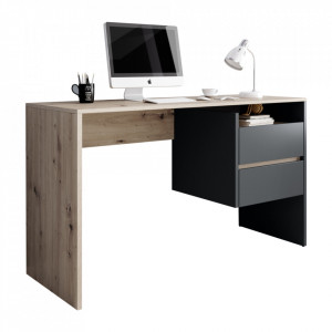 Birou, măsuţă, masă PC, gri şi stejar, 125 cm - TP269209