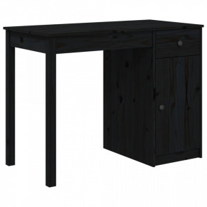 Birou, negru, 100x50x75 cm, lemn masiv de pin - V814633V - Img 1