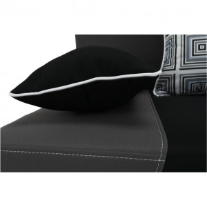 Canapea extensibilă, material textil negru/gri/perne gri cu model, 203x73/83x91 cm - TP96963 - Img 2