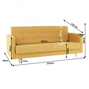 Canapea tapiţat 3 locuri, material textil muştar, 207x92x94 cm - TP209299 - Img 7