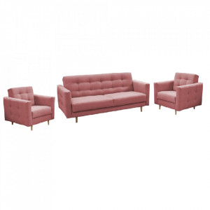 Canapea tapiţată 3+1+1, material textil roz învechit, 207x94x92 cm - TP263347 - Img 3