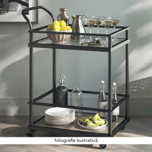 Cărucior de servire, culoarea stejar/negru, 61x43x89 cm - TP302744 - Img 4