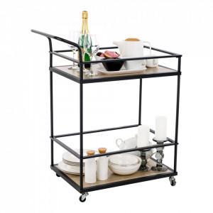Cărucior de servire, culoarea stejar/negru, 61x43x89 cm - TP302744 - Img 10