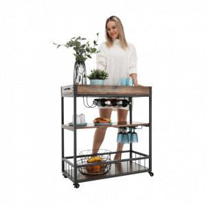 Cărucior de servire, culoarea stejar smoke/negru, 80x40x90 cm - TP276316 - Img 19