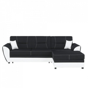 Colţar, piele ecologică albă și material textil negru, model dreapta, 250x83x160 cm - TP96985 - Img 3