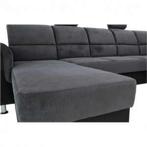 Colţar, piele ecologică negru/material, model dreapta, 325x86/106x168/217 cm - TP149898 - Img 4