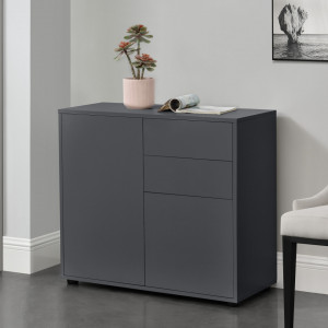 Comoda cu 2 sertare si 2 usi gri inchis mat - P71488099