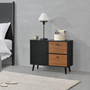 Comoda cu 3 usi negru/efect lemn nuanta inchisa - P76973410