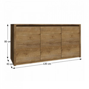 Comodă cu trei uşi, 130x80x43 cm, stejar închis - TP86169 - Img 2