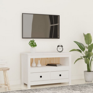 Comodă TV, alb, 79x35x52 cm, lemn masiv de pin - V821498V - Img 2