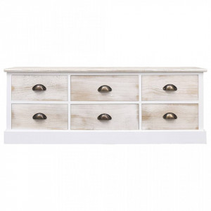 Comodă TV, alb/maro deschis, 108x30x40cm, lemn masiv paulownia - V338530V - Img 1