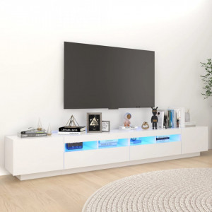 Comodă TV cu lumini LED, alb, 260x35x40 cm - V3081915V - Img 2