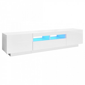 Comodă TV cu lumini LED, alb extra lucios, 180x35x40 cm - V3081903V - Img 1