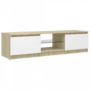 Comodă TV cu lumini LED, alb/stejar sonoma, 140x40x35,5 cm - V804297V - Img 3