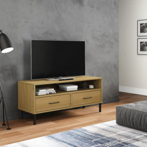 Comodă TV cu picioare metalice, maro, lemn masiv pin - V351024V - Img 2