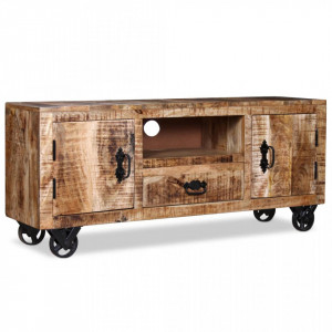 Comoda TV din lemn de mango nefinisat, 120 x 30 x 50 cm - V243983V - Img 3