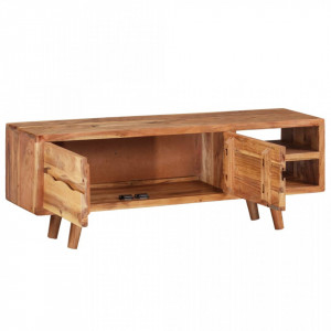 Comoda TV din lemn masiv de acacia, usi sculptate, 117x30x40 cm - V244973V - Img 4
