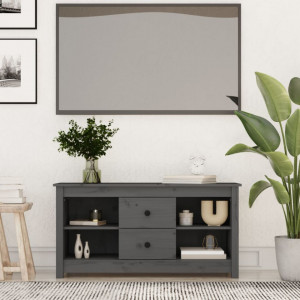 Comodă TV, gri, 103x36,5x52 cm, lemn masiv de pin - V814571V - Img 2