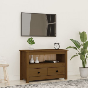 Comodă TV, maro miere, 79x35x52 cm, lemn masiv de pin - V821500V - Img 2