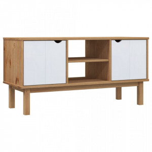 Comodă TV, maro și alb, 113,5x43x57 cm, lemn masiv de pin - V348596V