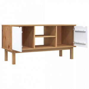 Comodă TV, maro și alb, 113,5x43x57 cm, lemn masiv de pin - V348596V - Img 4