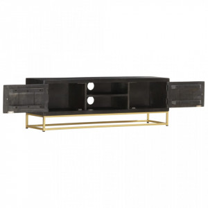 Comoda TV, negru; auriu,120 x 30 x 40 cm, lemn masiv de mango - V286514V - Img 4