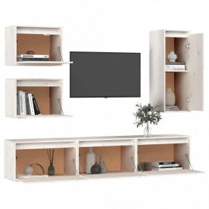 Comode TV, alb, 6 buc., lemn masiv de pin - V3100185V - Img 4