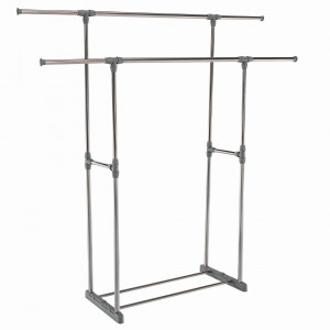 Cuier cu 2 rafturi, 74-172x41x80-157 cm, crom și gri - TP275021 - Img 8