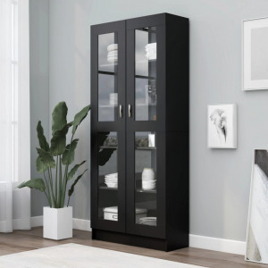 Dulap cu vitrină, negru, 82,5 x 30,5 x 185,5 cm, PAL - V802769V - Img 2