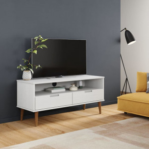 Dulap TV alb, 106x40x49 cm, din lemn masiv de pin - V350532V - Img 2