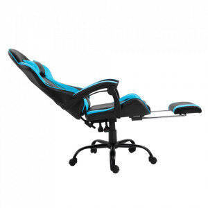 Fotoliu birou / gaming cu suport picioare, negru și albastru, 64x121-131x53-81 cm - TP266175 - Img 15