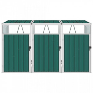 Magazie pubele triplă, verde, 213 x 81 x 121 cm, oțel - V46281V