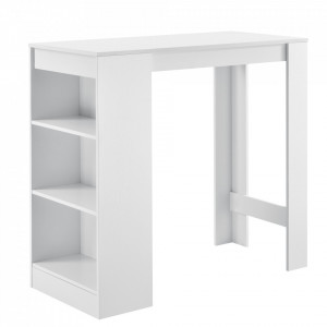 Masa-Bar elegant cu rafturi pentru bauturi Bristol, 110 x 50 x 103 cm, PAL, alb - P66800604