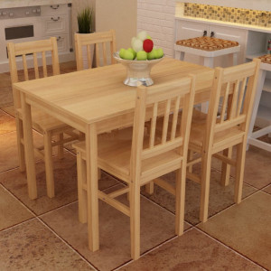 Masa cu 4 Scaune din Lemn Culoare Naturala - V241220V
