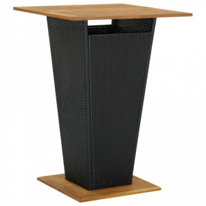 Masă de bar, negru, 80x80x110 cm, poliratan/lemn masiv acacia - V313465V - Img 2