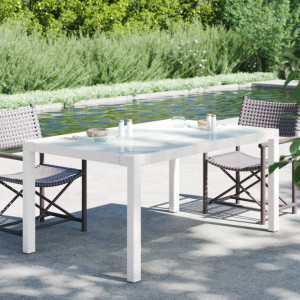 Masă de grădină alb 150x90x75 cm sticlă securizată & poliratan - V316709V - Img 2