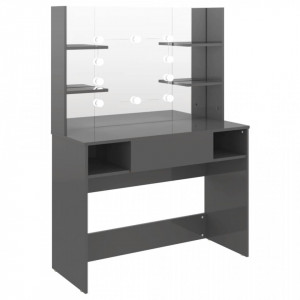 Masă de machiaj cu lumini LED, gri lucios, 100x40x135 cm, MDF - V331543V - Img 1