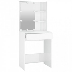Masă de toaletă cu LED, alb extralucios, 60x40x140 cm - V808834V - Img 4