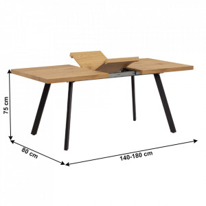 Masă dining pliabilă, stejar/metal, 140-180x80 cm - TP297844 - Img 3
